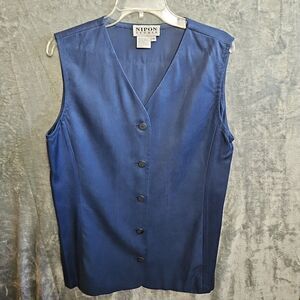 Nipon Studio Women's Sz 14 Blue Silk Vest Tunic Bouse